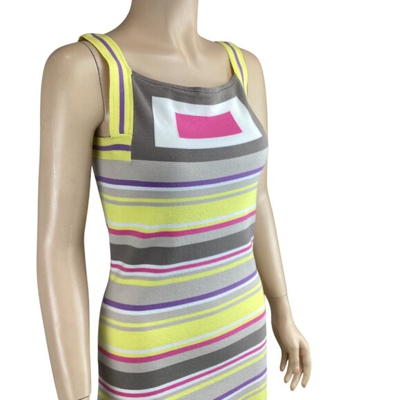Milly New York Womens Sleeveless Knit Dress Size Small Yellow Pink Striped - Picture 6 of 8